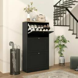 Rackhams Modern Compact Three-Drawer Shoe Storage Cabinet - Black - thumbnail 2
