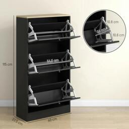 Rackhams Modern Compact Three-Drawer Shoe Storage Cabinet - Black - thumbnail 3