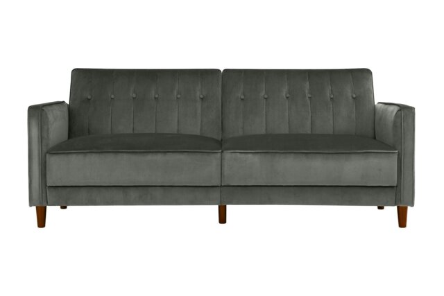 Rackhams Pin Tufted Transitional 3 Seater Sofa Bed in Velvet Grey - Grey - image 1