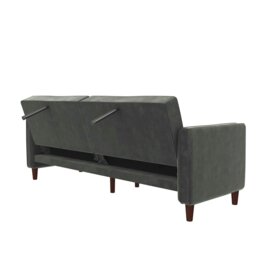 Rackhams Pin Tufted Transitional 3 Seater Sofa Bed in Velvet Grey - Grey - thumbnail 4