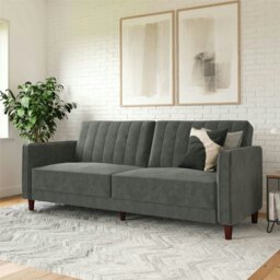 Rackhams Pin Tufted Transitional 3 Seater Sofa Bed in Velvet Grey - Grey - thumbnail 2