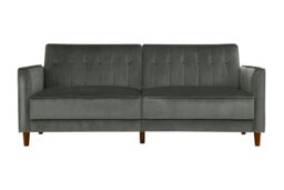 Rackhams Pin Tufted Transitional 3 Seater Sofa Bed in Velvet Grey - Grey - thumbnail 1