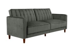 Rackhams Pin Tufted Transitional 3 Seater Sofa Bed in Velvet Grey - Grey - thumbnail 3