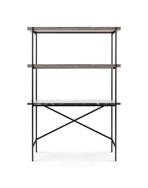Rackhams Adriana Bookshelves With Desk - Black Marble - Dark Chrome - Weathered Oak - image 1