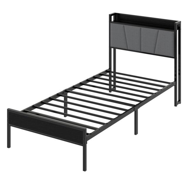 Rackhams Bed Frame Metal Platform Upholstered Headboard with Storage Single Double - 3FT Single - image 1