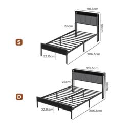 Rackhams Bed Frame Metal Platform Upholstered Headboard with Storage Single Double - 3FT Single - thumbnail 4