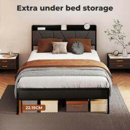Rackhams Bed Frame Metal Platform Upholstered Headboard with Storage Single Double - 3FT Single - thumbnail 5
