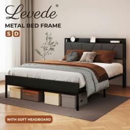 Rackhams Bed Frame Metal Platform Upholstered Headboard with Storage Single Double - 3FT Single - thumbnail 3