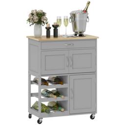 Rackhams Rolling Kitchen Island Trolley Storage Cart w/ Rubberwood Top, Grey - Grey - 1 - Rubberwood, MDF - thumbnail 3