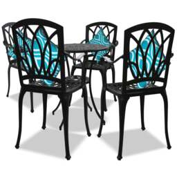 Rackhams POSITANO Luxurious Garden and Patio Table and 4 Large Chairs with Armrests Cast Aluminium Bistro Set - Black