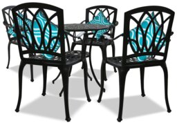 Rackhams POSITANO Luxurious Garden and Patio Table and 4 Large Chairs with Armrests Cast Aluminium Bistro Set - Black - thumbnail 1