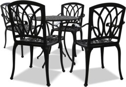 Rackhams POSITANO Luxurious Garden and Patio Table and 4 Large Chairs with Armrests Cast Aluminium Bistro Set - Black - thumbnail 2