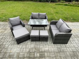 Rackhams 8 Seater Outdoor Garden Dining Sets Rattan Furniture With Dining Table Armchairs Love Sofa 3 Footstools Dark Grey Mixed - thumbnail 1