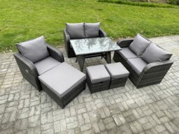 Rackhams 8 Seater Outdoor Garden Dining Sets Rattan Furniture With Dining Table Armchairs Love Sofa 3 Footstools Dark Grey Mixed - thumbnail 2