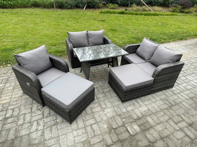 Rackhams Outdoor Garden Furniture Sets 7 Seater Rattan Furniture Manual Wicker Patio Sofa Patio Conversation Set with 2 Big Footstool Dark Grey Mixed - image 1