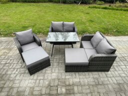 Rackhams Outdoor Garden Furniture Sets 7 Seater Rattan Furniture Manual Wicker Patio Sofa Patio Conversation Set with 2 Big Footstool Dark Grey Mixed - thumbnail 2