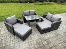 Rackhams Outdoor Garden Furniture Sets 7 Seater Rattan Furniture Manual Wicker Patio Sofa Patio Conversation Set with 2 Big Footstool Dark Grey Mixed - thumbnail 1