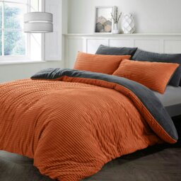 Rackhams Plush Corduroy Teddy Fluffy and Warm Fleece Duvet Cover Set - Blush - Single - thumbnail 5