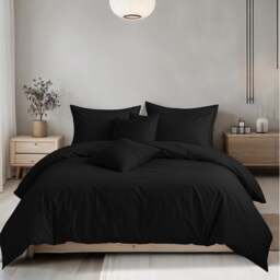 Rackhams Plain Dyed Easy Care Polycotton Duvet Cover And Pillowcase/s Set Bed Linen - Black - King