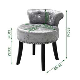 Rackhams Velvet Upholstery Round Accent Chair Dressing Stool - Silver Grey - thumbnail 3