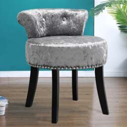 Rackhams Velvet Upholstery Round Accent Chair Dressing Stool - Silver Grey - thumbnail 5
