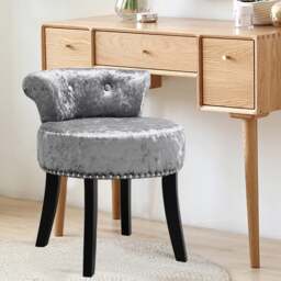 Rackhams Velvet Upholstery Round Accent Chair Dressing Stool - Silver Grey - thumbnail 4