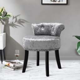 Rackhams Velvet Upholstery Round Accent Chair Dressing Stool - Silver Grey