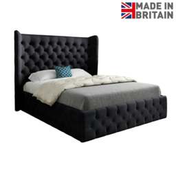 Rackhams Florence Wide Winged Upholstered Soft Velvet Bed Frame - Black - Black - Super king - thumbnail 6
