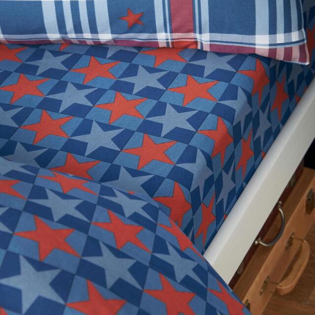 Rackhams Stars And Check Fitted Sheet Blue - Double - Blue - image 1