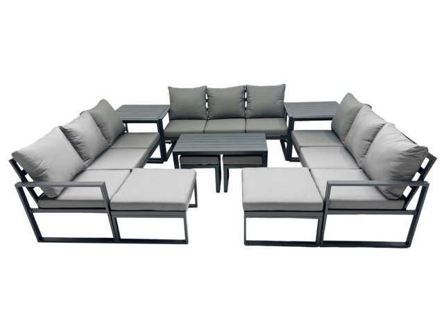 Rackhams Outdoor Garden Furniture Set Aluminium Lounge 3 Seat Sofa Oblong Coffee Table Sets with 4 Stools 2 Side Tables Dark Grey - image 1