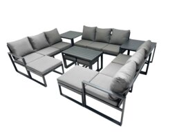 Rackhams Outdoor Garden Furniture Set Aluminium Lounge 3 Seat Sofa Oblong Coffee Table Sets with 4 Stools 2 Side Tables Dark Grey - thumbnail 2