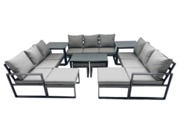 Rackhams Outdoor Garden Furniture Set Aluminium Lounge 3 Seat Sofa Oblong Coffee Table Sets with 4 Stools 2 Side Tables Dark Grey - thumbnail 1