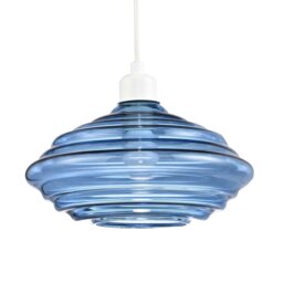 Rackhams Modern Ribbed Honeycomb Glass Pendant Light Shade in Midnight Blue 26cm Diameter - thumbnail 2