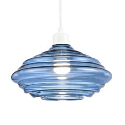 Rackhams Modern Ribbed Honeycomb Glass Pendant Light Shade in Midnight Blue 26cm Diameter