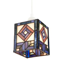 Rackhams Classic Art Deco Tiffany Square Box Pendant Shade in Blue and Purple