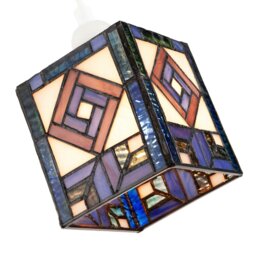 Rackhams Classic Art Deco Tiffany Square Box Pendant Shade in Blue and Purple - thumbnail 3