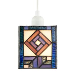 Rackhams Classic Art Deco Tiffany Square Box Pendant Shade in Blue and Purple - thumbnail 4