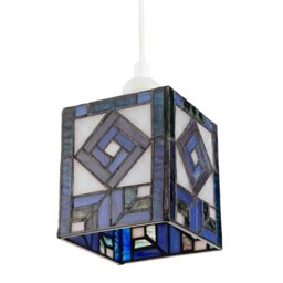 Rackhams Classic Art Deco Tiffany Square Box Pendant Shade in Blue and Purple - thumbnail 2