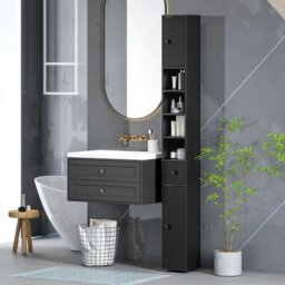 Rackhams Slim Bathroom Cabinet, Toilet Roll Storage w/ Open Shelves, Black - Grey - Bathroom cabinet - Particle board - thumbnail 3