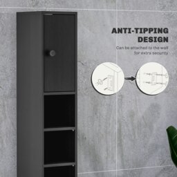 Rackhams Slim Bathroom Cabinet, Toilet Roll Storage w/ Open Shelves, Black - Grey - Bathroom cabinet - Particle board - thumbnail 5