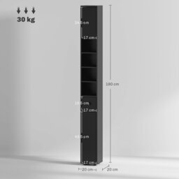 Rackhams Slim Bathroom Cabinet, Toilet Roll Storage w/ Open Shelves, Black - Grey - Bathroom cabinet - Particle board - thumbnail 6
