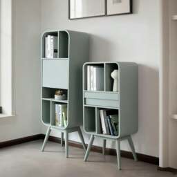Rackhams Kya Bookcase, Wood Shelving Unit - Tall - Pink-Green - thumbnail 2