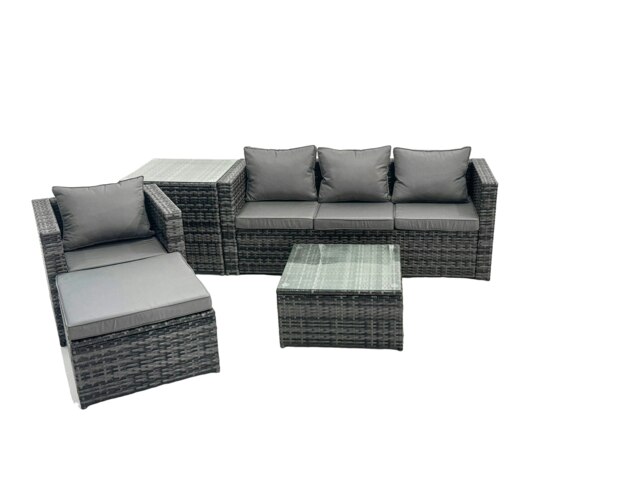 Rackhams Lounge Dark Mixed Grey Rattan Sofa Set With 2 Table Stool Outdoor Garden Furniture Patio Side Table 5 Seater - image 1