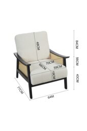 Rackhams White Teddy Fur Rattan Armrest Sofa Cushioned Armchair with Dark Leg - White - thumbnail 6