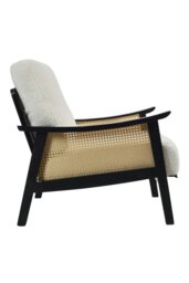 Rackhams White Teddy Fur Rattan Armrest Sofa Cushioned Armchair with Dark Leg - White - thumbnail 4