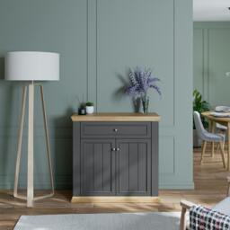 Rackhams Pontypool 2 Door 1 Drawer Small Sideboard in Wolfram Grey and Mauvella Oak - W 98.9 X  H 95.3 X  D 43.5cm - Wolfram Grey & Mauvella Oak - 1