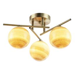 Rackhams Modern Antique Brass Ceiling Light with Amber Tone Marble Glass Shades - thumbnail 1