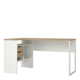 Rackhams Function Plus Corner Desk 2 Drawers in White and Oak - White & Oak - 81 - 76.8