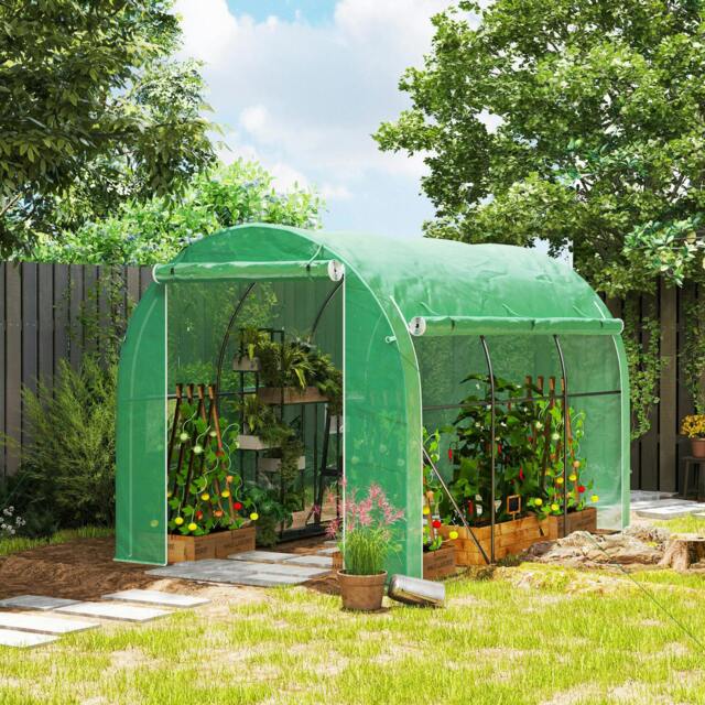 Rackhams Polytunnel Greenhouse with PE Cover, Galvanised Steel Frame, Green - 296L x 196W x 200H cm - Green - Polytunnel Greenhouse - image 1
