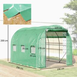 Rackhams Polytunnel Greenhouse with PE Cover, Galvanised Steel Frame, Green - 296L x 196W x 200H cm - Green - Polytunnel Greenhouse - thumbnail 3